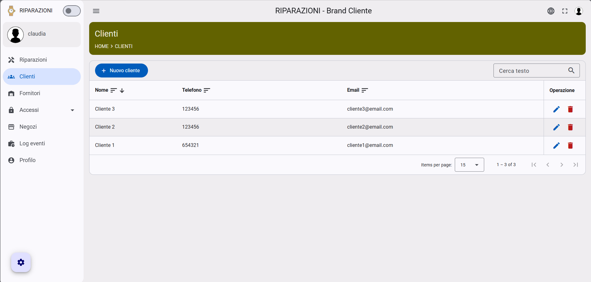 Gestione Anagrafica Clienti Interface